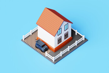 Architecture 3d rendering illustration of modern minimal hous on blue background