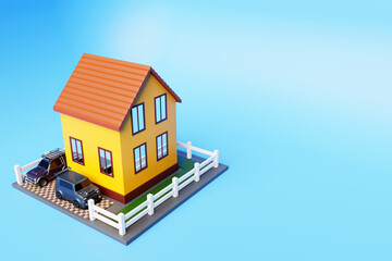 Architecture 3d rendering illustration of modern minimal hous on blue background