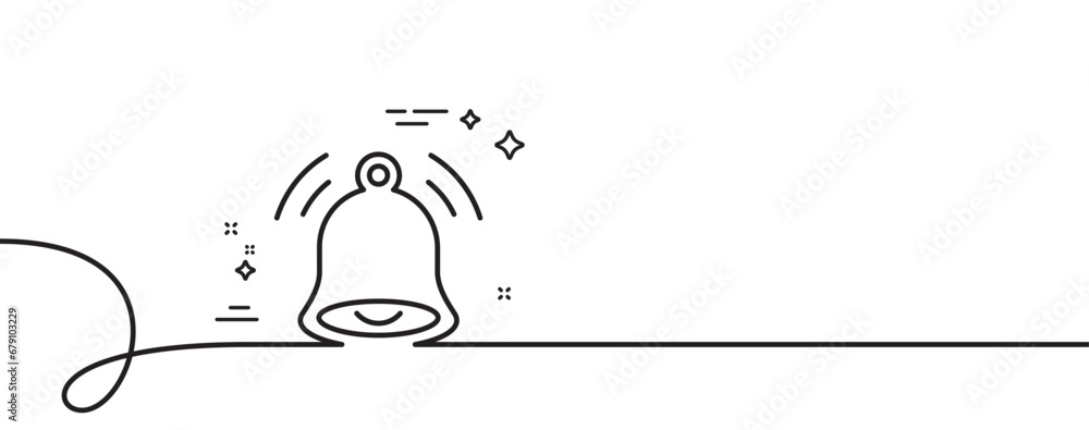 Poster bell alert line icon. continuous one line with curl. message notification sign. alarm notice symbol.