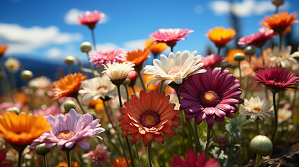 field of flowers HD 8K wallpaper Stock Photographic Image