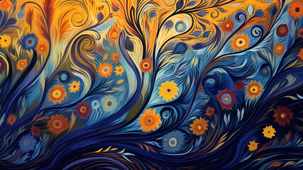Hand drawn cartoon art abstract van Gogh style impressionist plant flower background material
 - obrazy, fototapety, plakaty