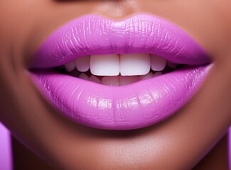 Obraz premium Vibrant Purple Lips With a Captivating Glow. A close up of a woman's lips with bright purple lipstick
