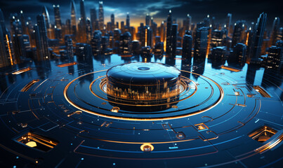 3D rendering of a futuristic city in the form of a circle. - obrazy, fototapety, plakaty