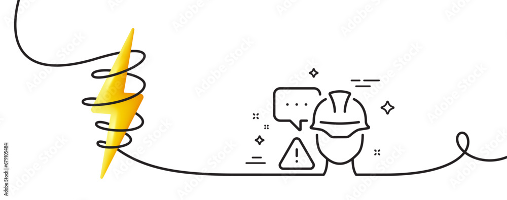 Poster builder warning line icon. continuous one line with curl. construction inspection sign. constructor 