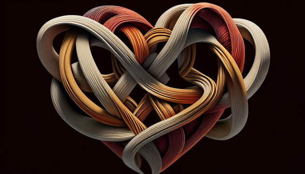 Herzform aus Bändern verwickelt umschlungen als Gefangenschaft der Liebe Bindung in Beziehung Emotionen unterdrückt Generative AI 
