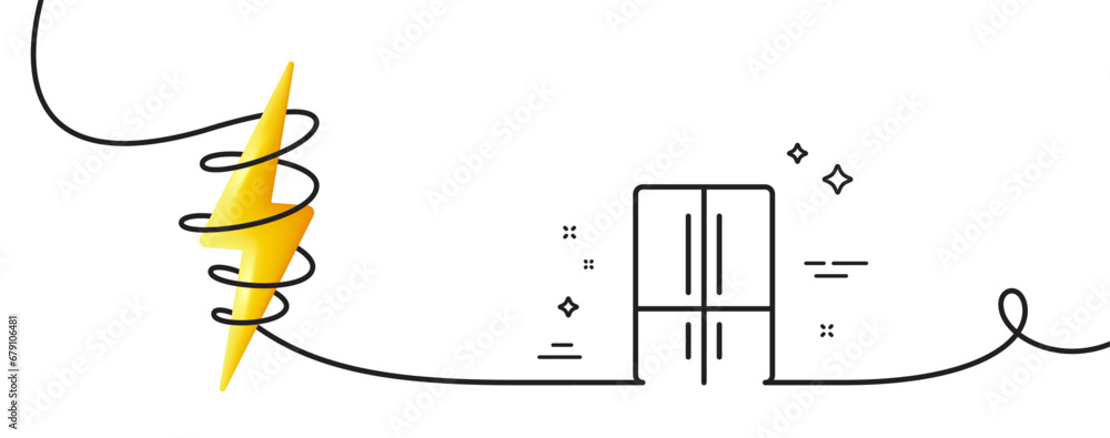 Poster two-chamber refrigerator line icon. continuous one line with curl. fridge sign. freezer storage symb