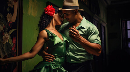 Romantic Hispanic couple dancing Salsa 