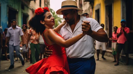 Fotobehang Traditional Cuban salsa dance performed by a Cuban couple © Paula