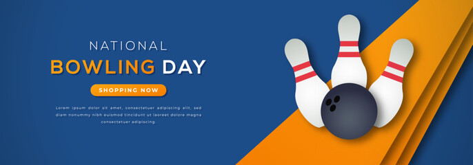 National Bowling Day Paper cut style Vector Design Illustration for Background, Poster, Banner, Advertising