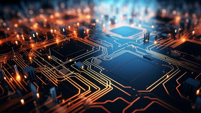 Digital circuitry displaying interconnected microprocessors.