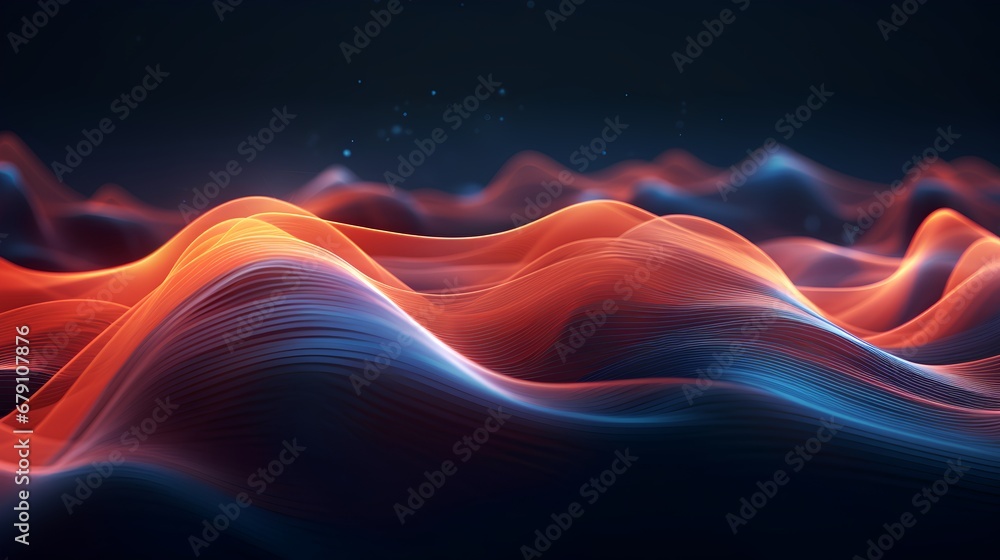 Poster a vibrant digital abstract background featuring dynamic, flowing waves in a spectrum of colors, crea