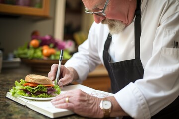 individual writing down the recipe of his special tuna salad sandwich