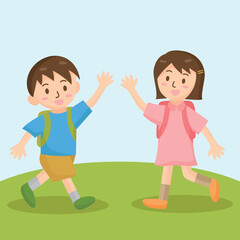 Students go to school vector illustration. Back to school. Illustration of boy and girl going to school can be used for education.