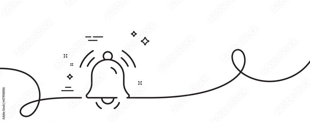 Poster notification bell line icon. continuous one line with curl. alarm reminder sign. alarm clock symbol.