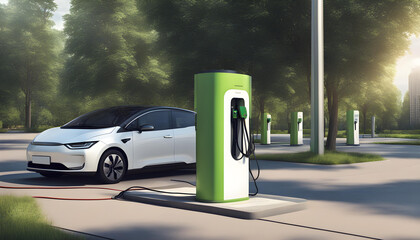 odern fast electric vehicle charger - obrazy, fototapety, plakaty