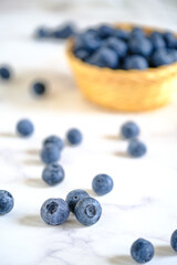 group of organic blueberry in basket