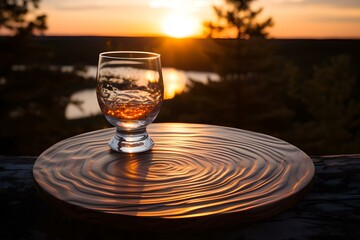 Strandmomente: Glas auf einem Holzteller im Abendlicht