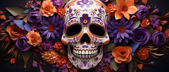 Handgemachte Totenschädel: Blumenrahmen für den farbenfrohen Tag der Toten