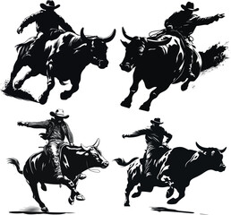 cowboy rodeo silhouette 2 - obrazy, fototapety, plakaty