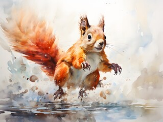 Airborne Artistry: Red Squirrel in Low-Angle Juxtaposition