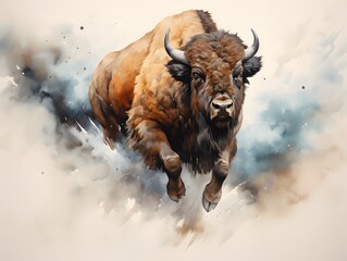 Thoughtful Bison in Minimalist Nature Study