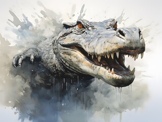 Obraz premium Nature's Clever Juxtapositions: Airborne Alligator in Watercolor