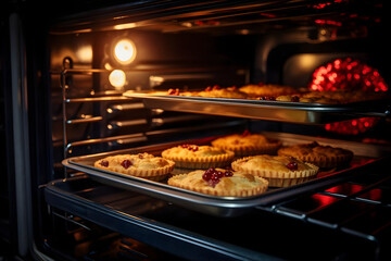 Baking Mince pie in the Oven, christmas season - obrazy, fototapety, plakaty