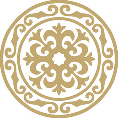 Vector golden round Kazakh national ornament. Ethnic pattern of the peoples of the Great Steppe, Mongols, Kyrgyz, Kalmyks, .Buryats. circle, frame border.