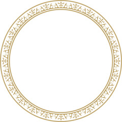 Vector golden round Kazakh national ornament. Ethnic pattern of the peoples of the Great Steppe, Mongols, Kyrgyz, Kalmyks, .Buryats. circle, frame border.