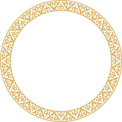 Vector gold Kazakh national round pattern, frame. Ethnic ornament of the nomadic peoples of Asia, the Great Steppe, Kazakhs, Kirghiz, Kalmyks, Mongols, Buryats, Turkmens