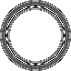 Vector black monochrome round classic greek meander ornament. Pattern, circle of Ancient Greece. Border, frame, ring of the Roman Empire.. - obrazy, fototapety, plakaty