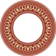 Vector golden and red round Egyptian ornament. Endless Circle, Ring of Ancient Egypt. Geometric African frame..