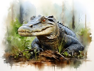 Fototapeta premium Captivating Wildlife Portraits: American Alligator in its Natural Habitat