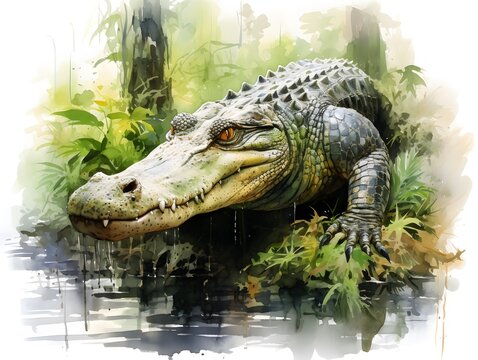 Serene Nature: American Alligator in a White Background