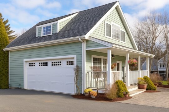 exterior of a cape cod house with a side gable roof featuring a garage