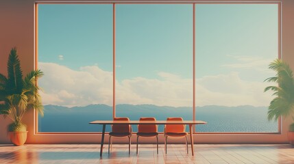 image ideal for a virtual meeting background, depicting a serene, sunny tropical location with lush greenery, clear blue skies, and a tranquil atmosphere, evoking a sense of summer paradise.