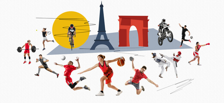 Tournament. Different people of diverse age and gender, professional athletes in motion isolated over white background. Concept of sport, competition, achievements, event, game - Powered by Adobe