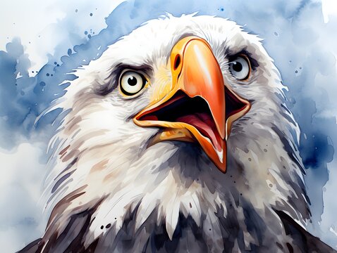Whimsical Watercolor Eagle: Crosshatched Shading Delight