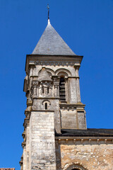 Fototapeta na wymiar Nieul-sur-l'Autise. Clocher de l'abbaye Saint-Vincent. Vendée. Pays de la Loire