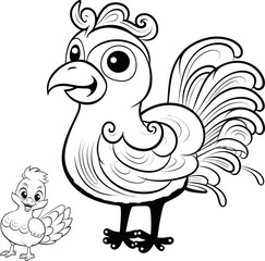 Hen animal coloring page, vector image