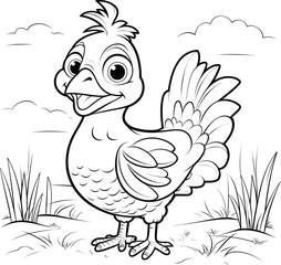 Hen animal coloring page, vector image