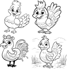 Hen animal coloring page, vector image