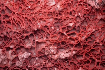 close focus on the rough texture of red coral stone