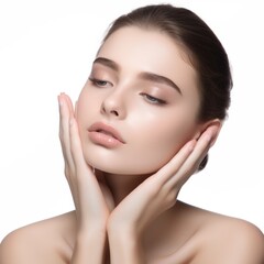 Beautiful Woman with healthy skin, Skincare, Woman touching her Face, Clean Skin, Healthy Look