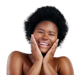 Cosmetic, skincare and portrait of young black woman with natural, beauty and facial routine....