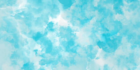 Abstract Blue Sky Background.Sky blue design element cumulus clouds background of smoke vape,fog effect smoke exploding mist or watercolor design with watercolor texture on white background .