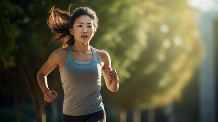 Healthy young woman running outdoors, sports addict, healthy lifestyle