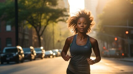 Healthy young woman running outdoors, sports addict, healthy lifestyle - obrazy, fototapety, plakaty