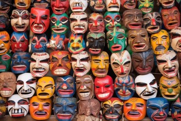 hand-painted wooden masks used in local rituals