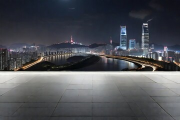 empty marble floor with cityscape and skyline of san francisco This picture is diamond of bridge beside Gwangalli beach generative ai

